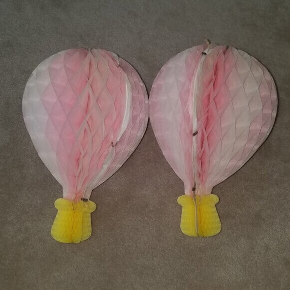 VTG 2 Pink Honeycomb Hot Air Balloon Lot Hanging Decoration 13.75" Easter - Picture 3 of 8